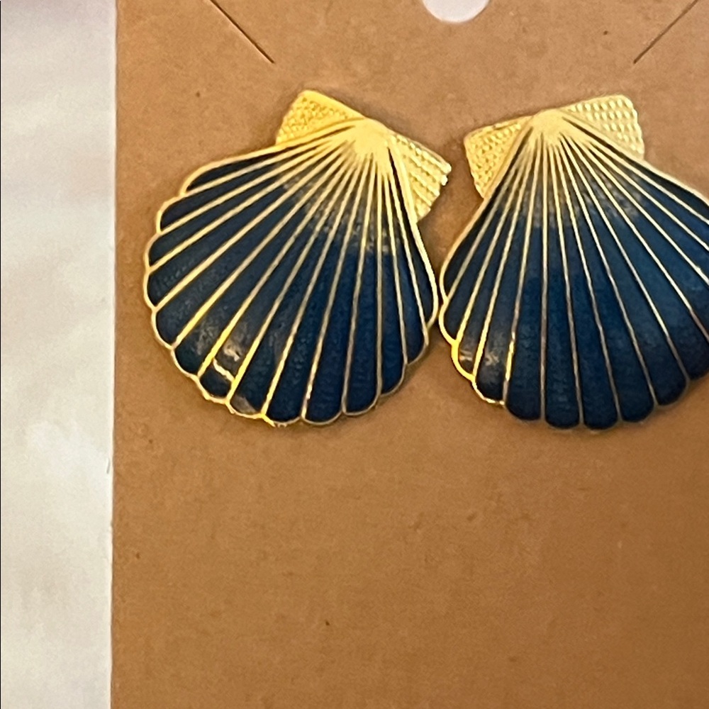 Blue and Gold Shell Earrings